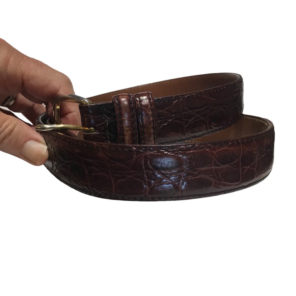 Cole Haan Brown Leather Mock Croc Belt